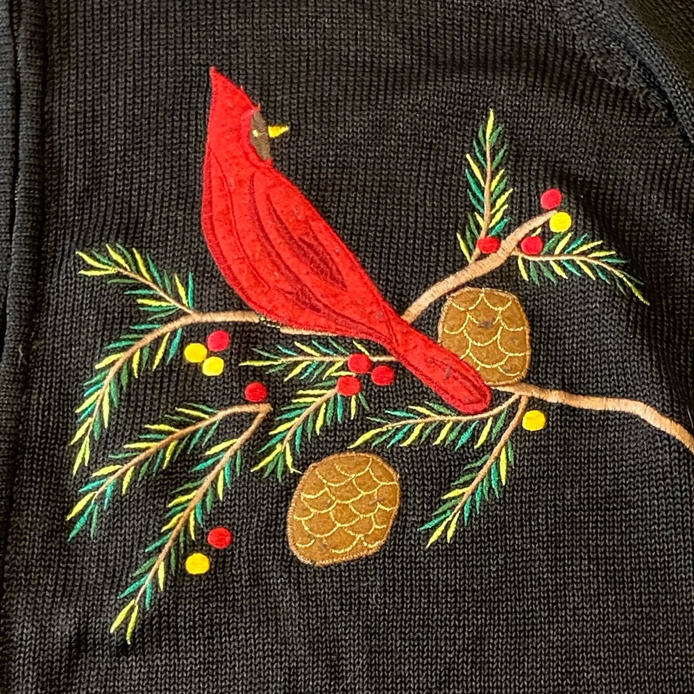 Women’s 2X Black Zip Cardigan Sweater Embroidered Red Cardinals Holiday - Picture 8 of 10
